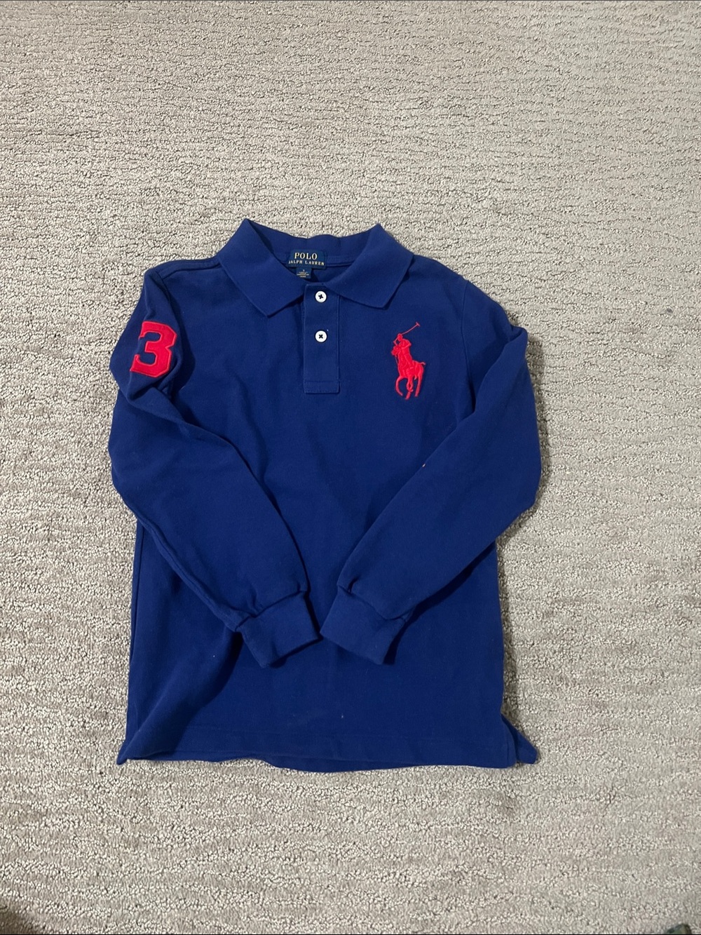 Ralph Lauren Blue Long-Sleeve Polo with Red Embroidery